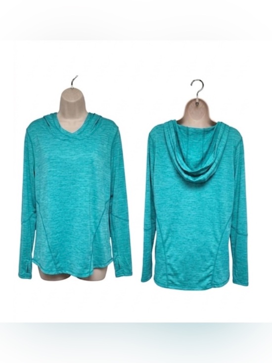 Danskin Now Tops - Women’s Danskin Athletic Hooded Long Sleeve Top Breathable, Lightweight. Teal.
